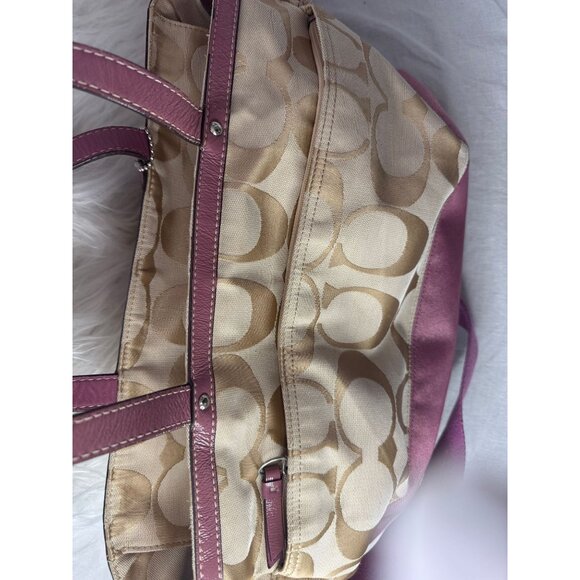 Coach Signature Canvas Tote Bag/Diaper Bag Pink Leather Trim & Shoulder Strap‎ - Picture 15 of 16